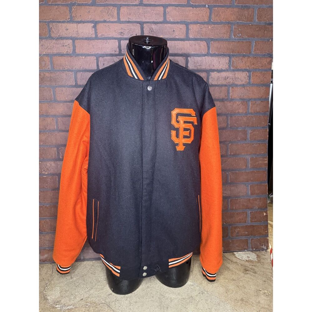 JH Design San Francisco Giants Reversible Varsity Jacket Black Wool Mens 2XL